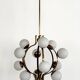 Stilnovo Italian Midcentury Chandelier, Brass & Opaline Glass, 1950s