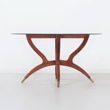 Table basse italienne avec pieds en épingle en teck et pieds en laiton, années 1960