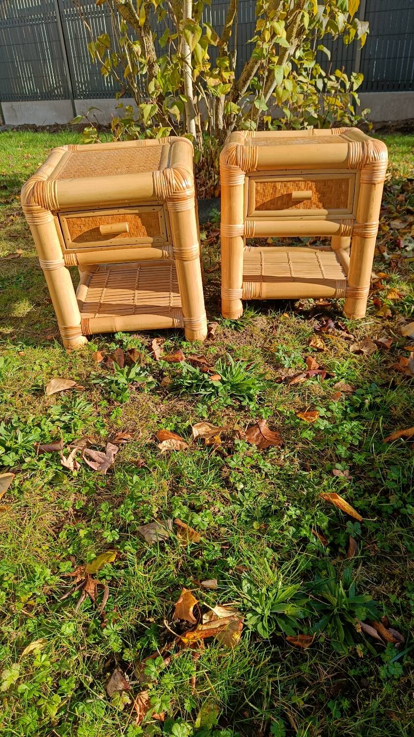 Vintage bamboo bedside tables