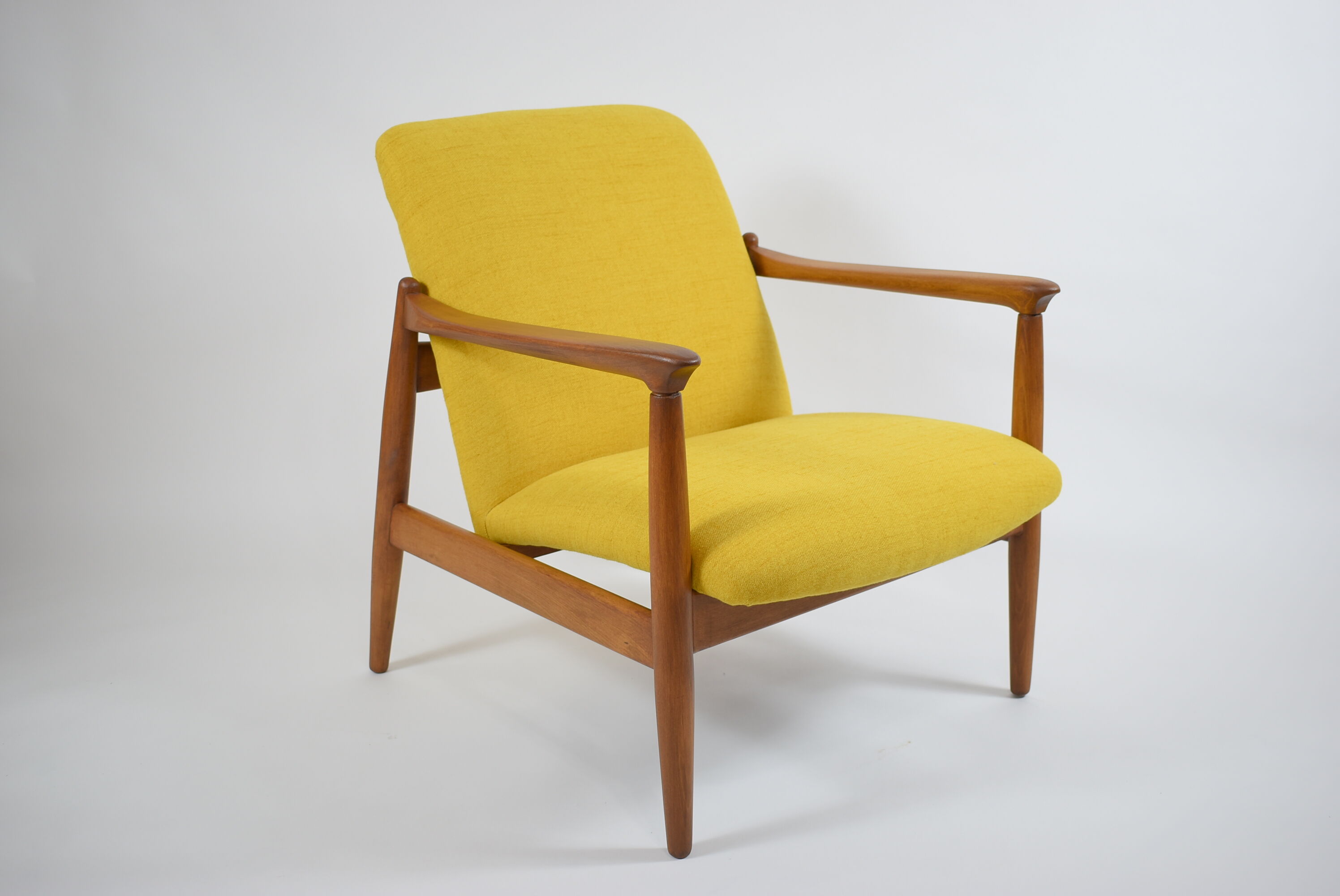 Vintage original armchair designer E.Homa, 1960s, fully restored, yellow fabric