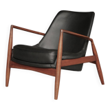 Fauteuil Seal en cuir et teck Ib Kofod-Larsen pour OPE, Suède, années 1960.