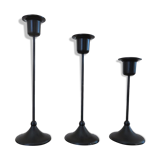 Series of 3 Scandinavian candle holders in black lacquered metal 60s 70s