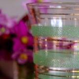 Granite glass vase almond green and golden 1950