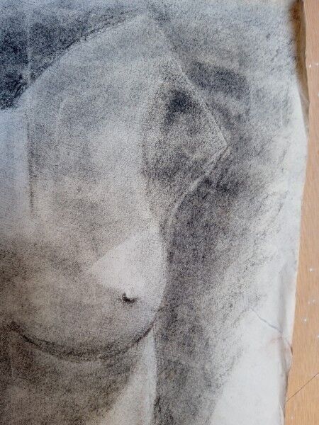 Drawing charcoal study nude femini statue 64x48cm