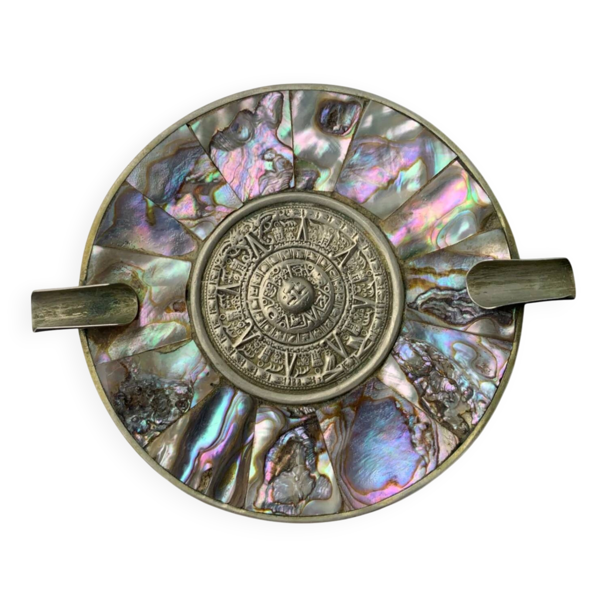 Abalone shell & alpaca ashtray, Mexico, circa 1970s