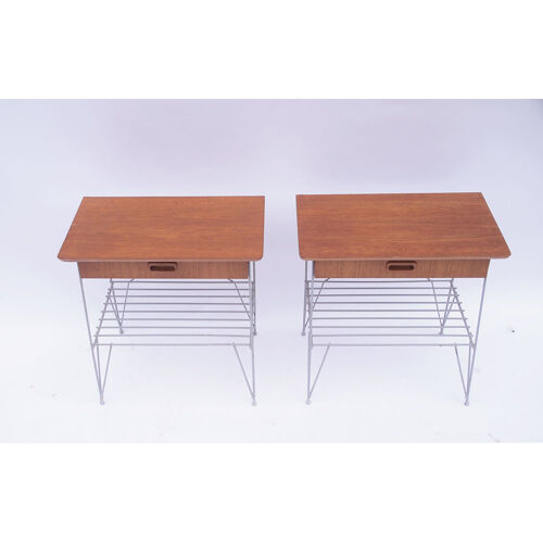 Pair of vintage Danish Scandinavian bedside tables teak & metal