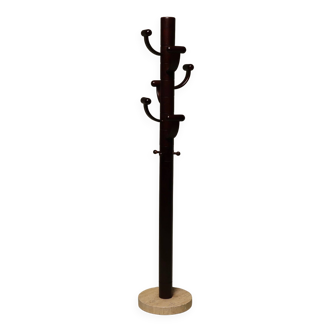 Stained Ash Wood and Travertine Coat Stand in the Style of Ettore Sottsass