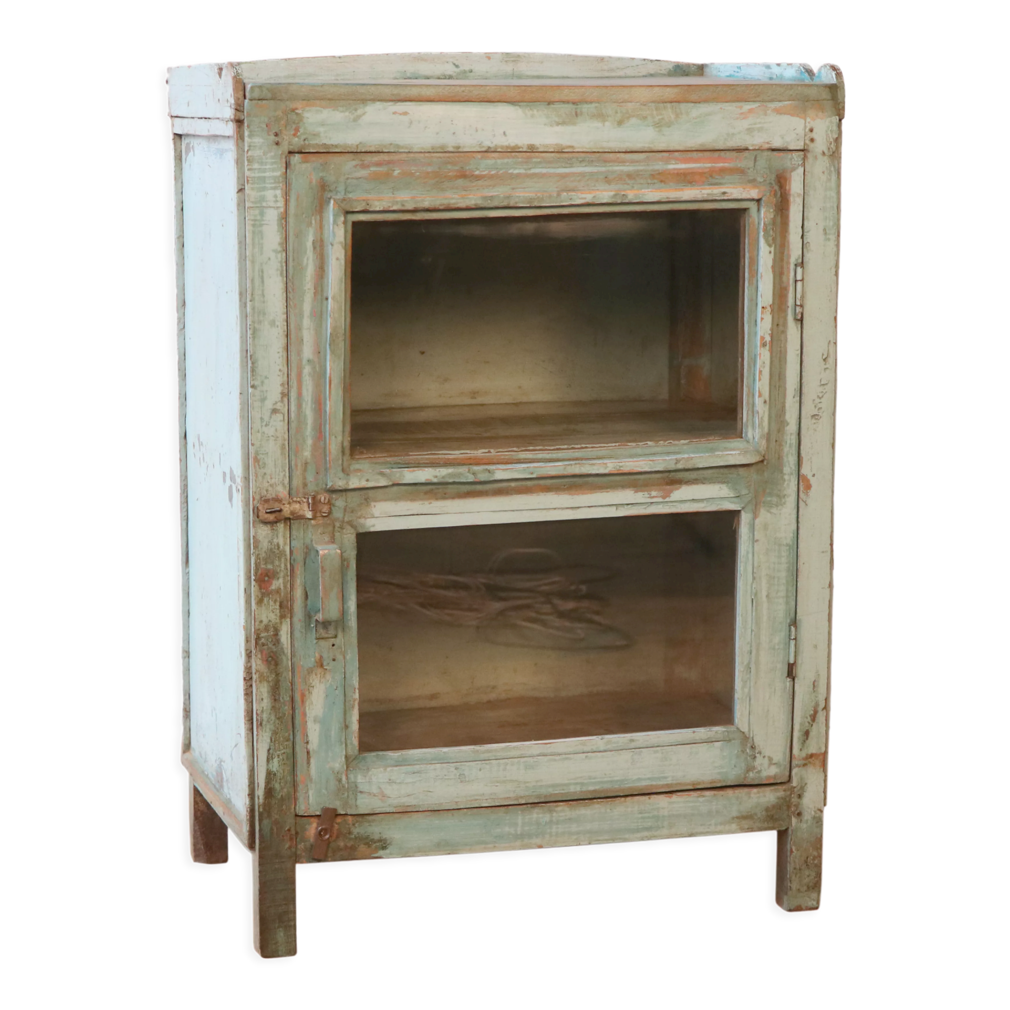 Old glazed cabinet in original blue patina Burmese teak