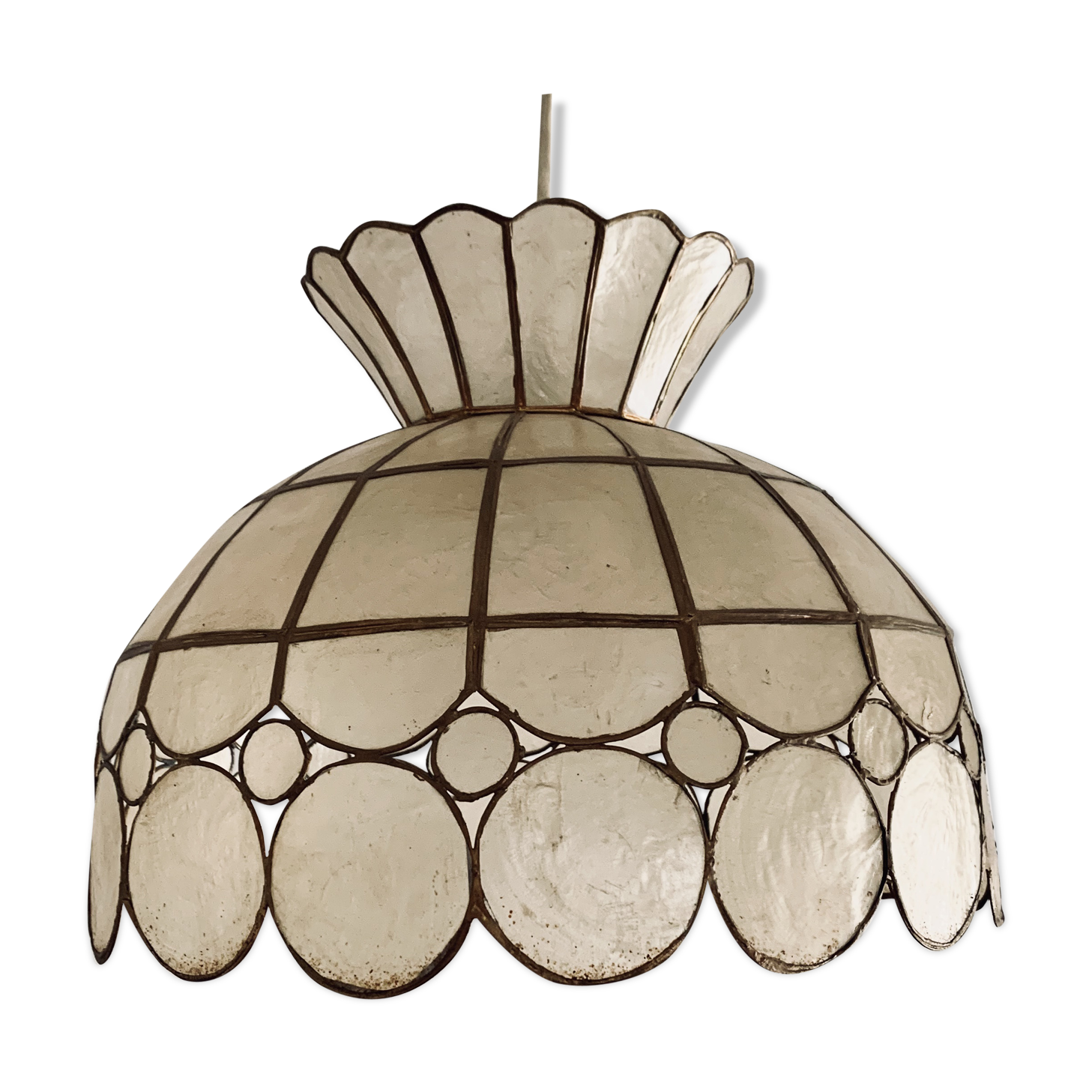 Hanging lamp in mother-of-pearl and vintage brass