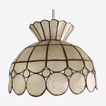 Hanging lamp in mother-of-pearl and vintage brass