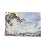 Watercolor Maurice Perronnet (1877-1950) Wave breaking against a rock