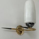 Paire d'appliques vintage laiton et verre, France, 1950