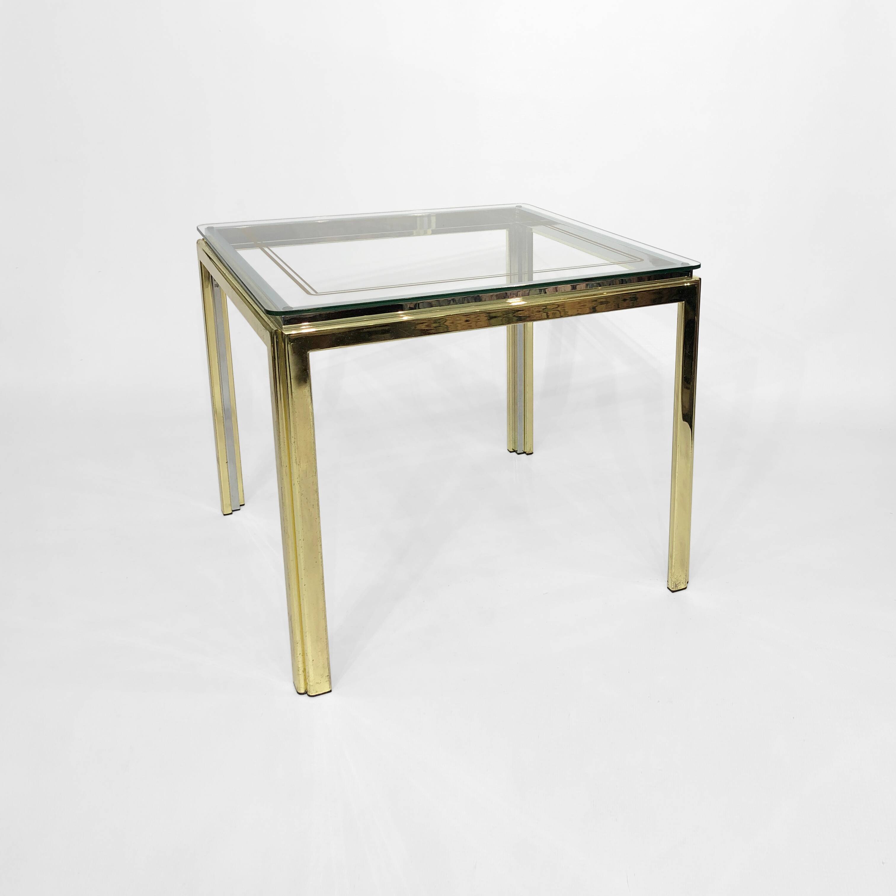 1970s brass and chrome side table renato zevi glass