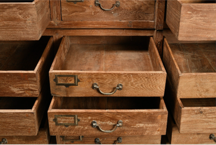 Antique teak storage cabinet with 40 drawers