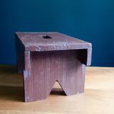Tabouret de ferme en bois peint patiné