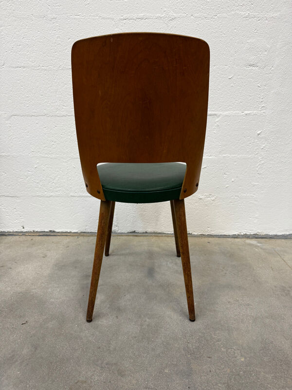 Chaise vintage Baumann années 50 - bois courbé et assise verte