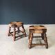 Rustic Low Oak and Rush Stools in the style of Charles Dudouyt, France, 1940s, Set of 2