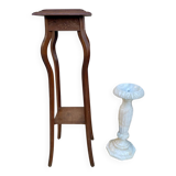 Set of two alabaster and wood columns on old marble