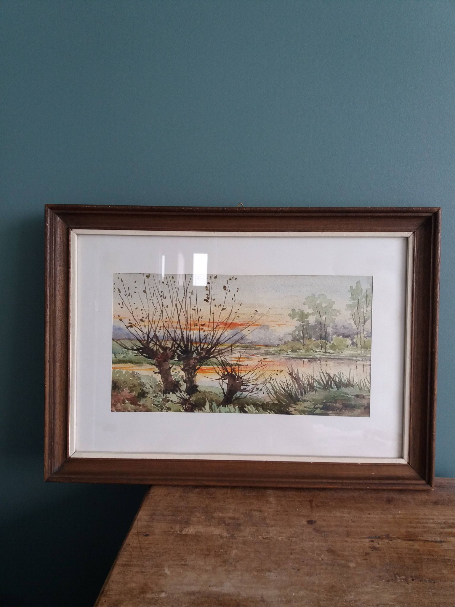 Aquarelle signée Thinel, paysage,  marais poitevin