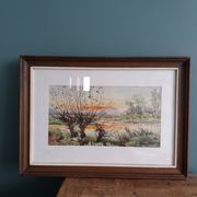 Aquarelle signée Thinel, paysage,  marais poitevin