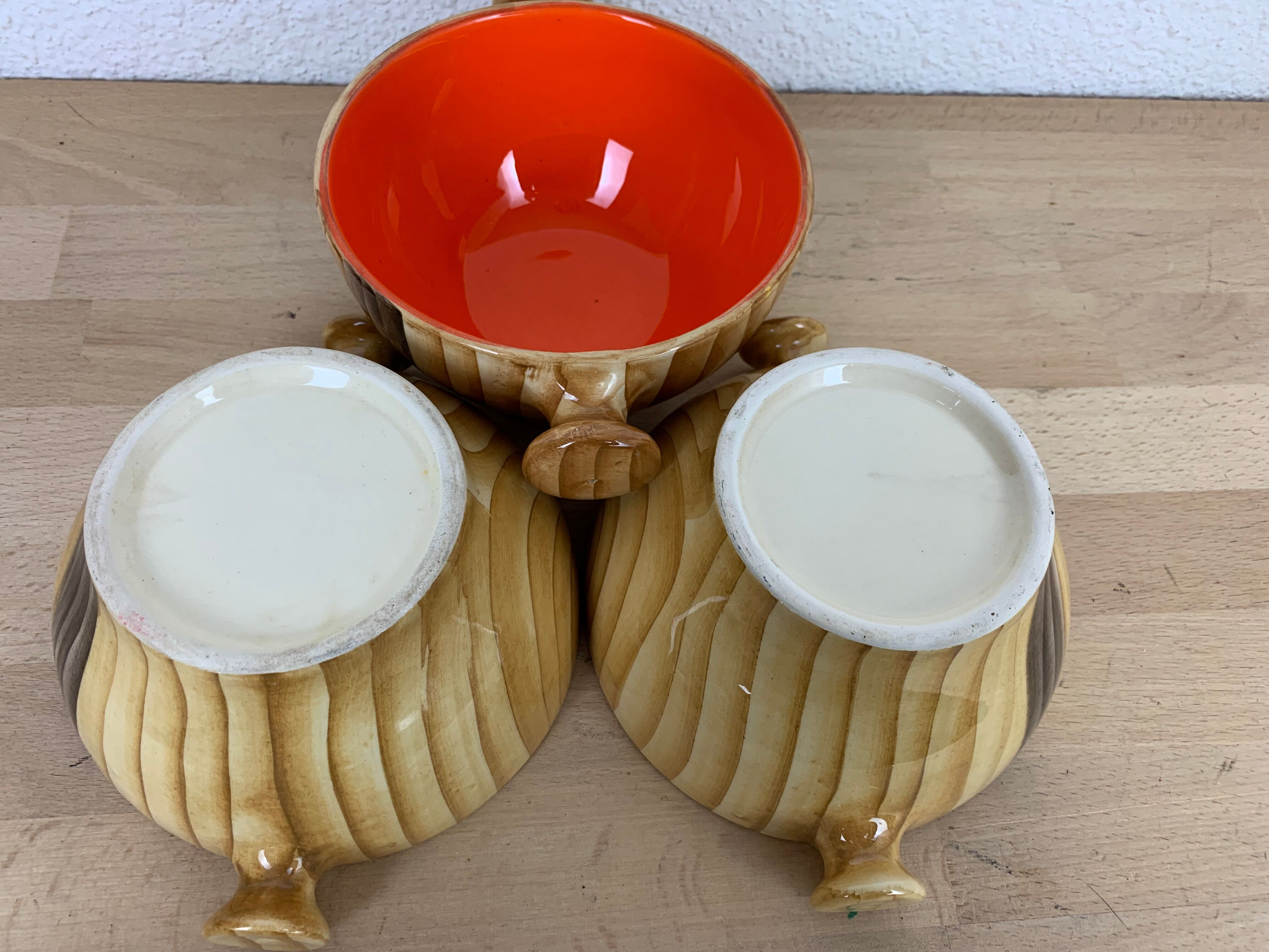 3 bowls Vallauris Grandjean Jourdan, ceramic wood effect 60