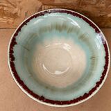Antique Red Ceramic Salad Bowl Blue Interior + Vintage Kitchen Badge