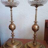 Paire de bougeoirs laiton & verre - centre de table -