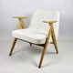 Pearl Boucle & Oak Armchair by Józef Chierowski, 1970s