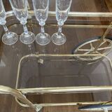 Brass and smoked glass bar trolley, 2 trays