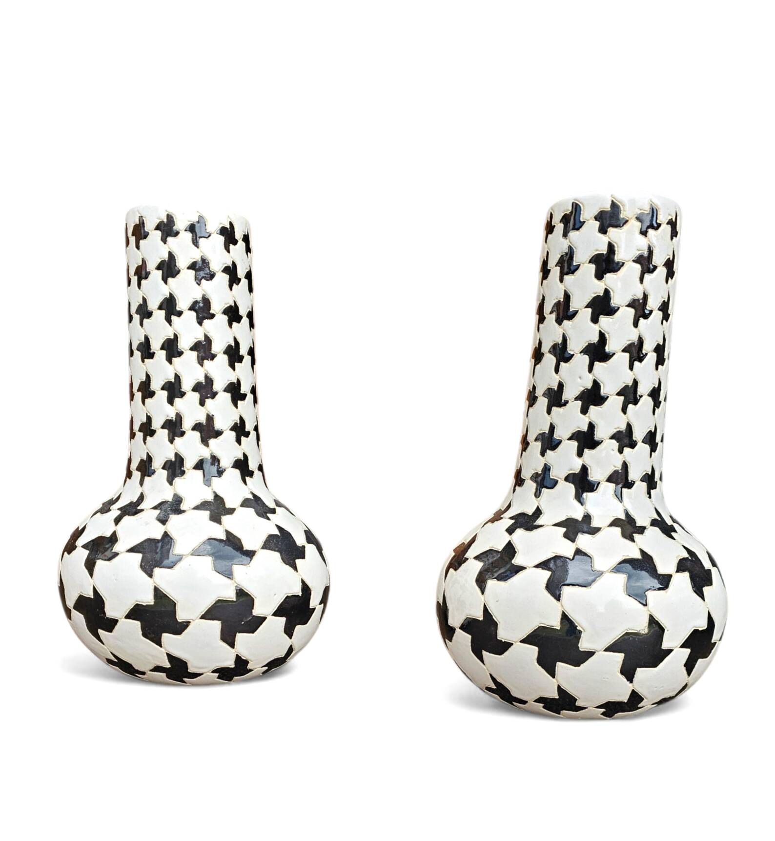 2 x ceramic / Pied de Poule vases / 1980s