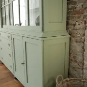 Large green display cabinet with sliding doors – two-part buffet, 219 cm
