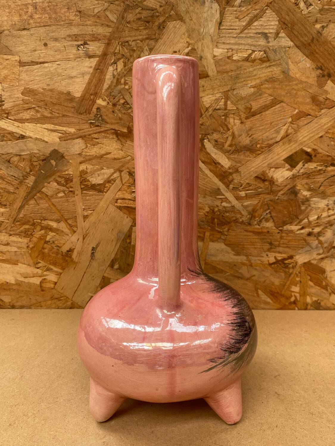 Antique Pink Ceramic Vase Glazed Black Decor Vintage