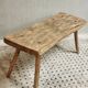 Banc de table d'abattage de table d'appoint antique en bois de hêtre et de châtaignier