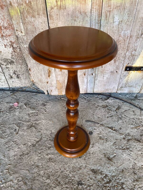 Sellette Guéridon Ancien Bois Tourné + Piétement Pierre Porte Pot Vint