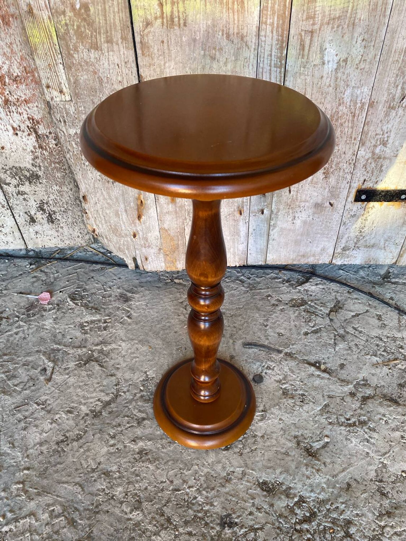 Sellette Guéridon Ancien Bois Tourné + Piétement Pierre Porte Pot Vint