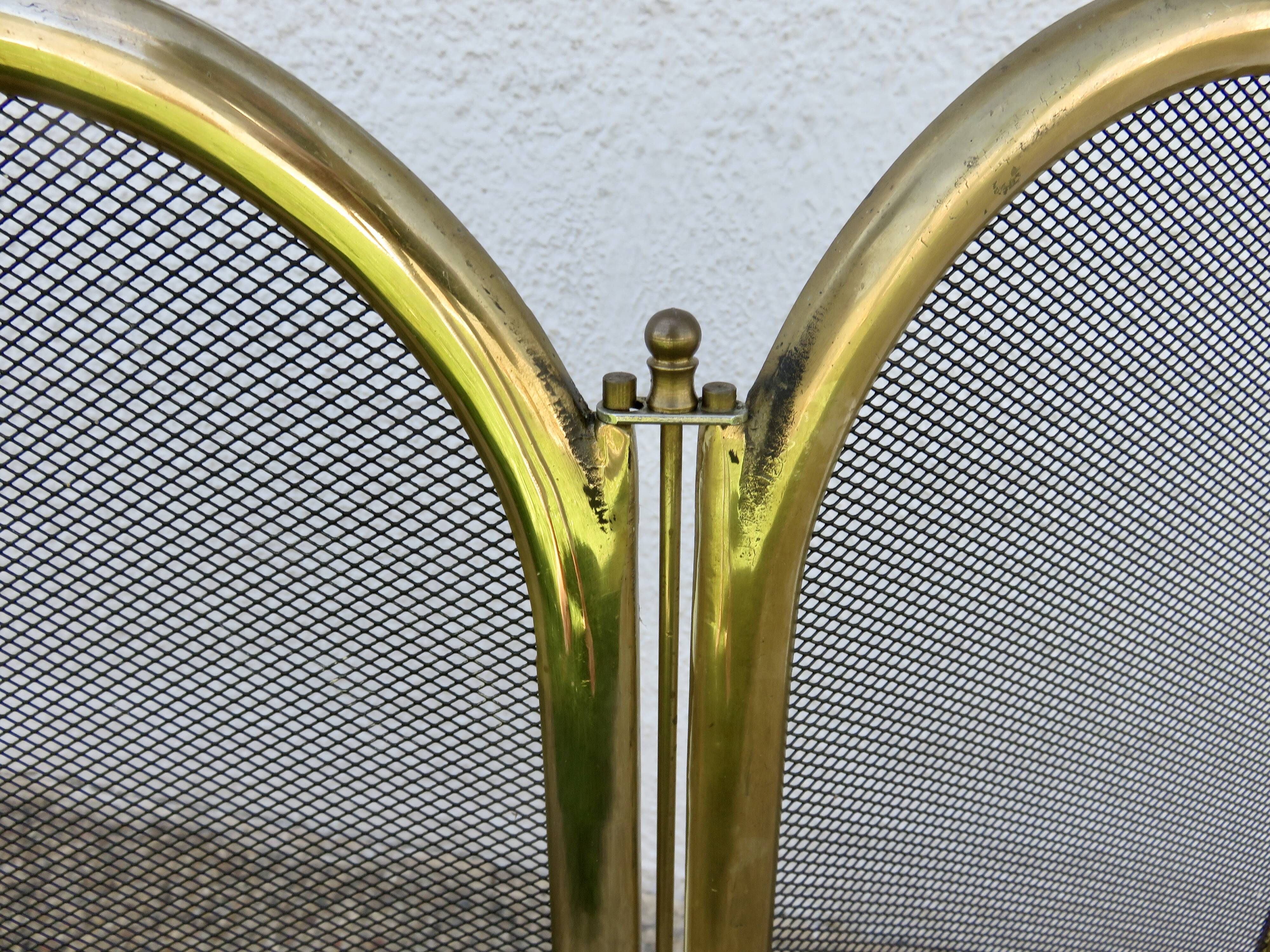 Fireplace screen, spark guard, brass, gilded, 4 panels, 1950.