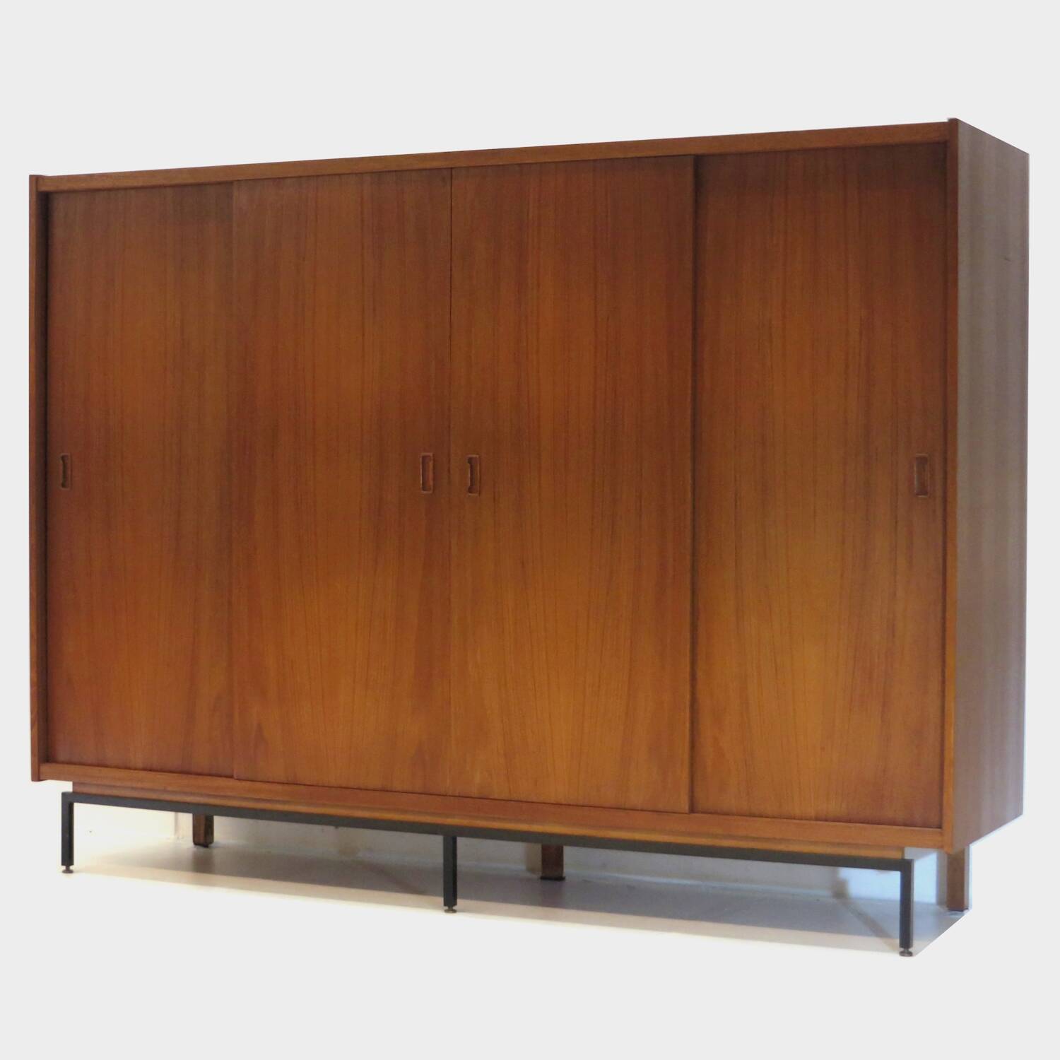 Large vintage mid century teak design wardrobe with sliding doors, 1960s