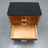 Art Deco walnut nightstand with black opaxite glass, Czechoslovakia 1930s