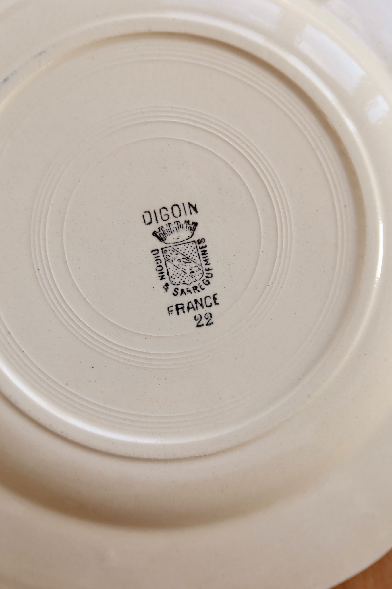 Vintage ironstone plate from Digoin – Blue rose pattern