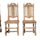 Set of 4 natural wood chairs, Henri II style