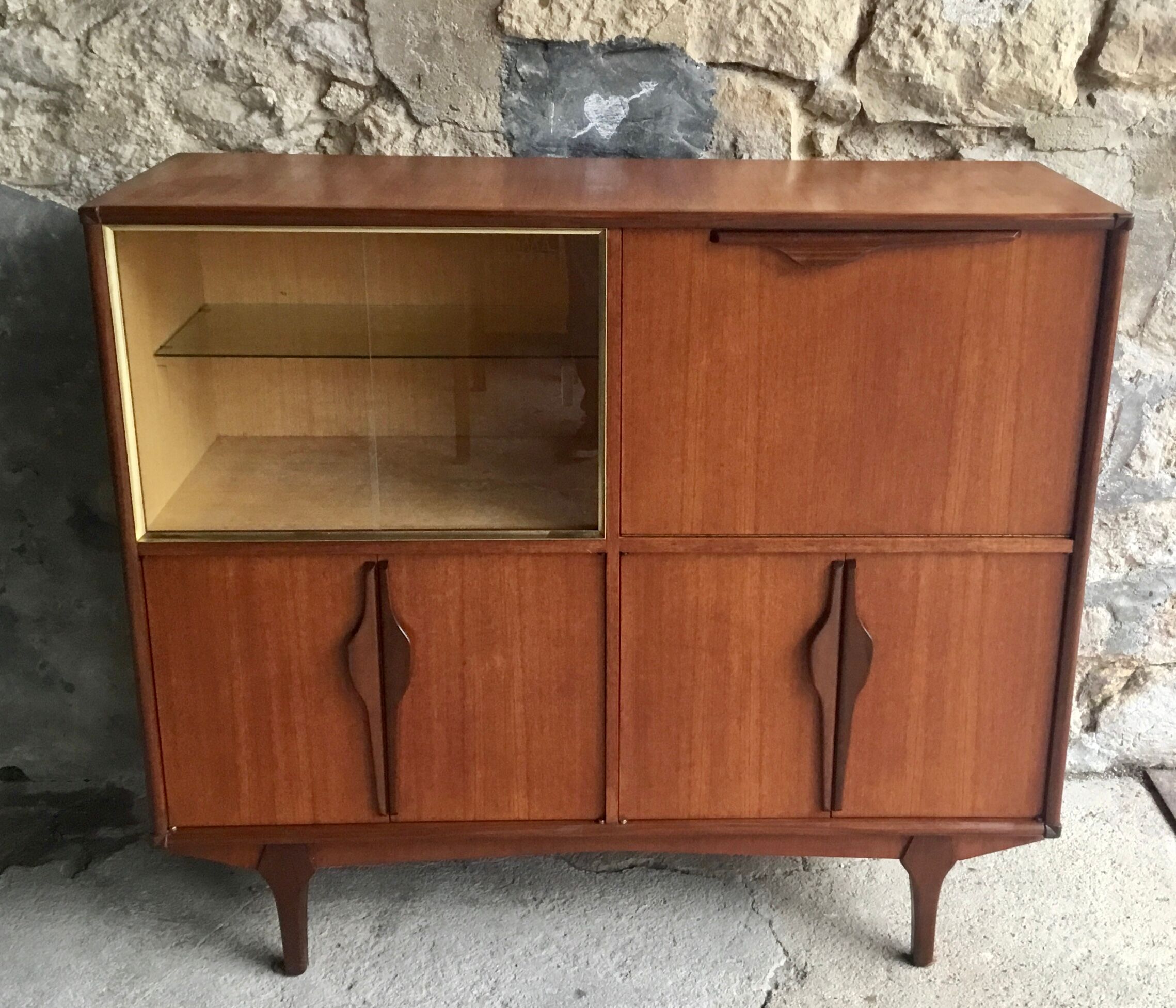Scandinavian teak buffet with showcase and secretary - 1960
