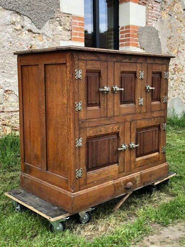 Meuble de rangement, meuble glacière vintage, meuble frigo bois et zinc, bar
