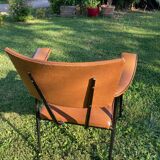 Rare light brown leatherette armchair, by "Colette Gueden", designer from the 50s