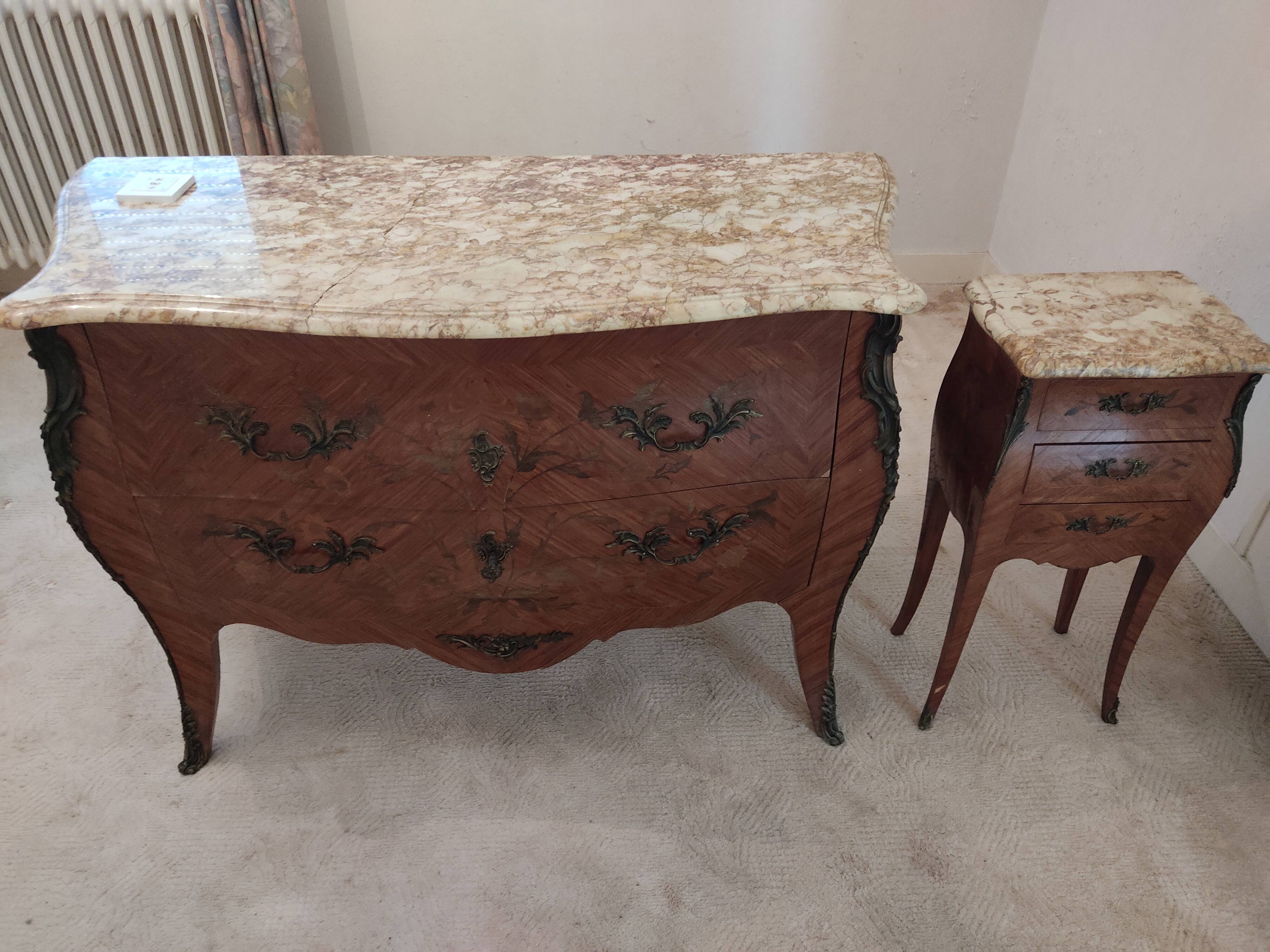 Commode and bedside table in Louis XV style.