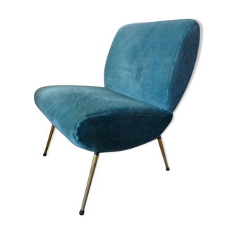 Chauffeuse Pelfran en velours bleu canard années 60