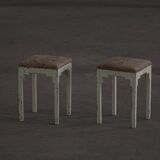 A pair of antique Danish stools, seats in lambswool, late 19th century.