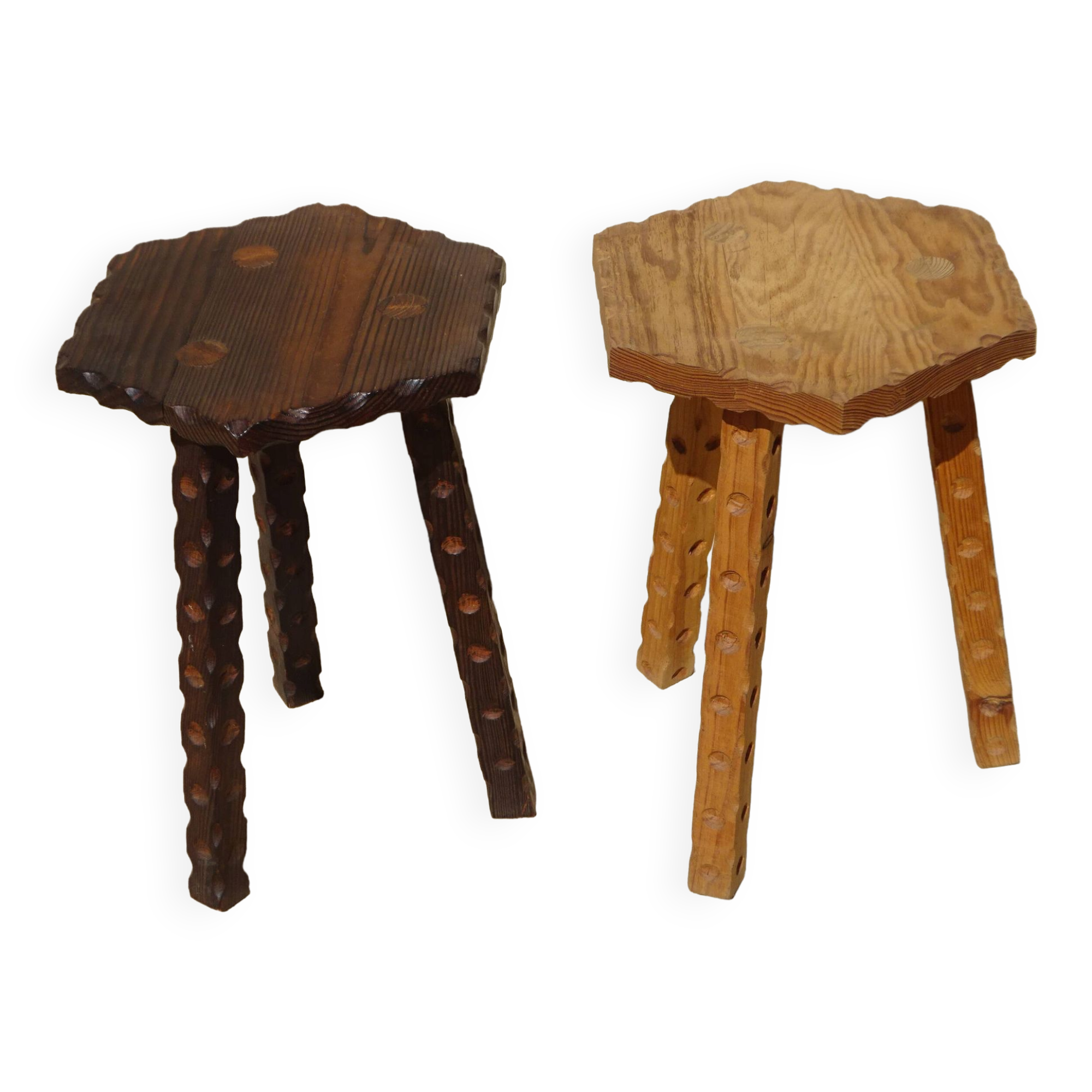 solid pine tripod stools, 2