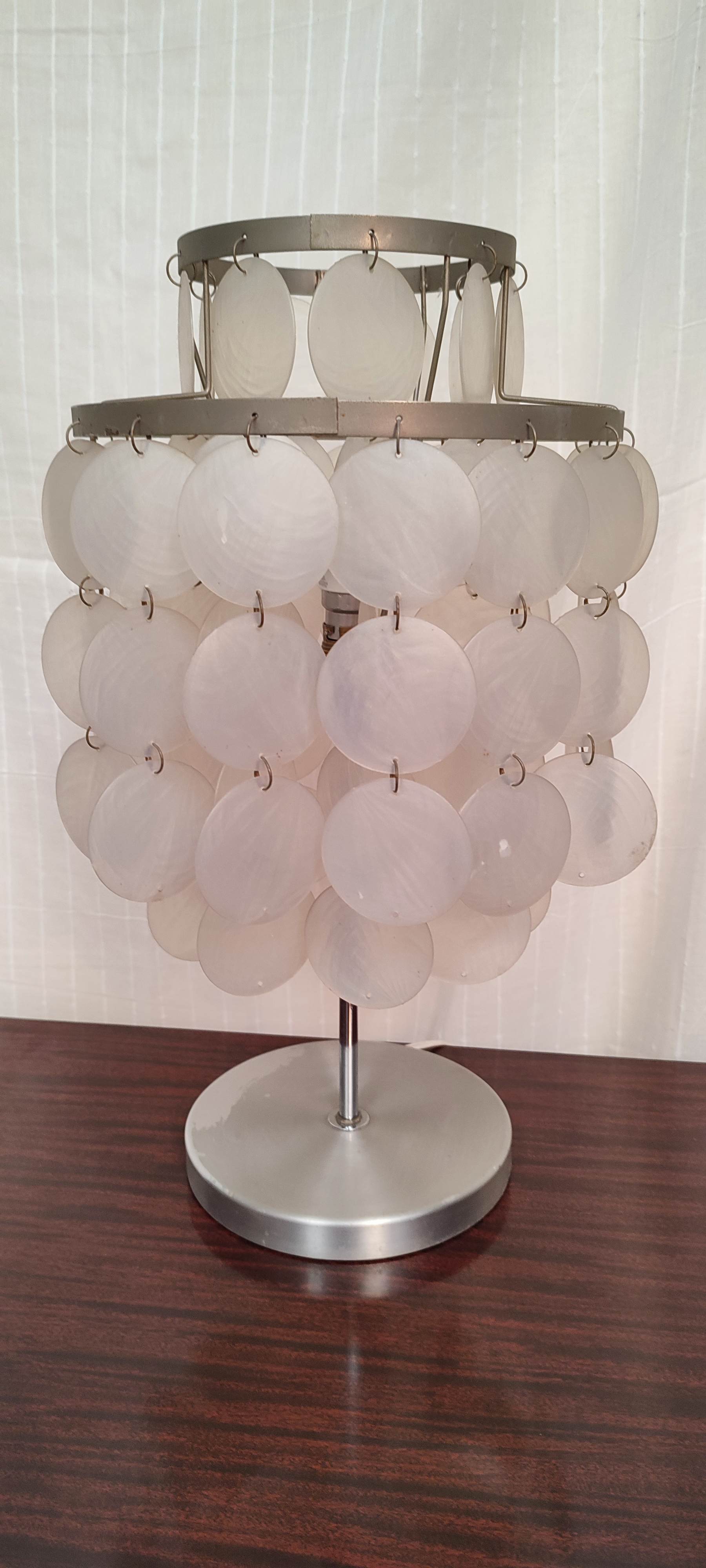 Aluminum table lamp and vintage mother-of-pearl tablets