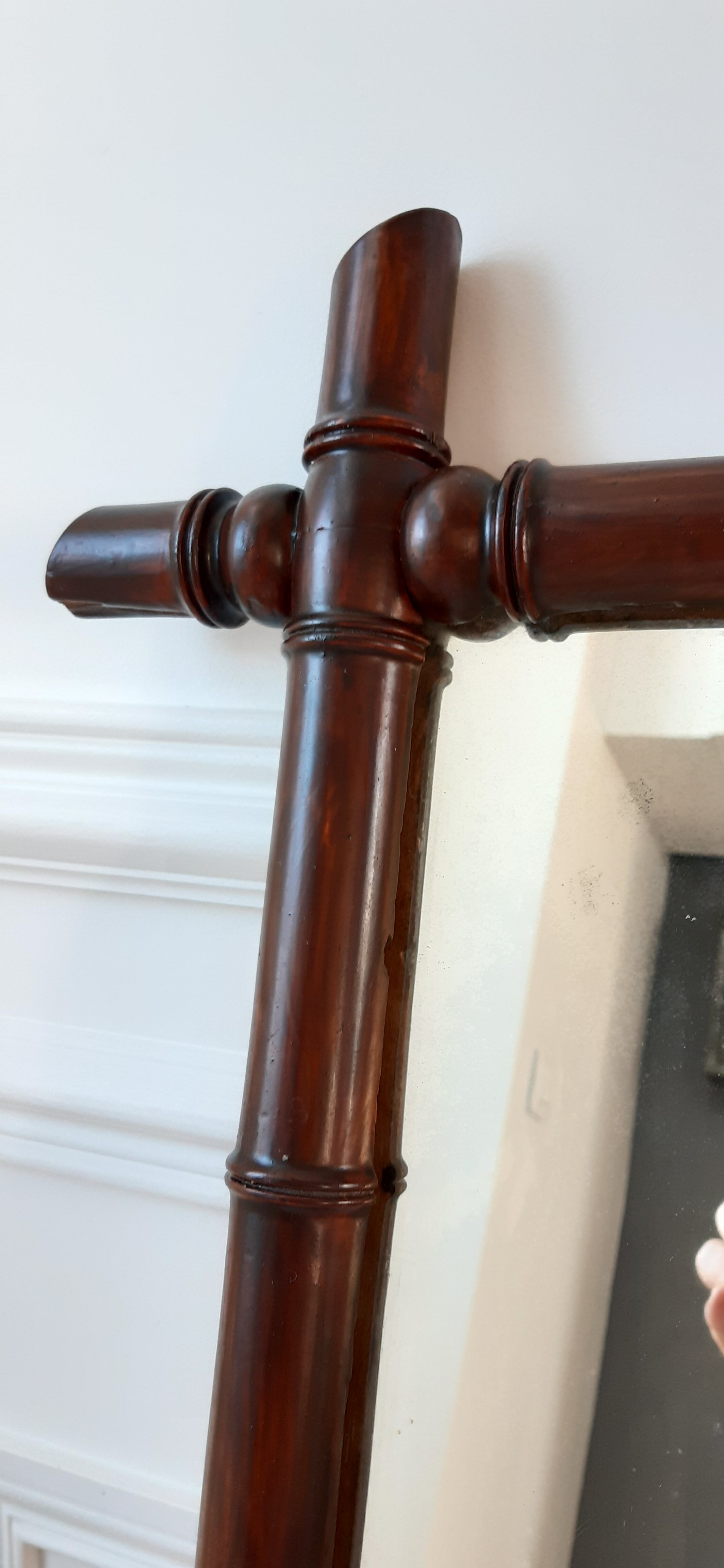 Barber mirror in solid oak bamboo way 30s-40s, 60x50 cm