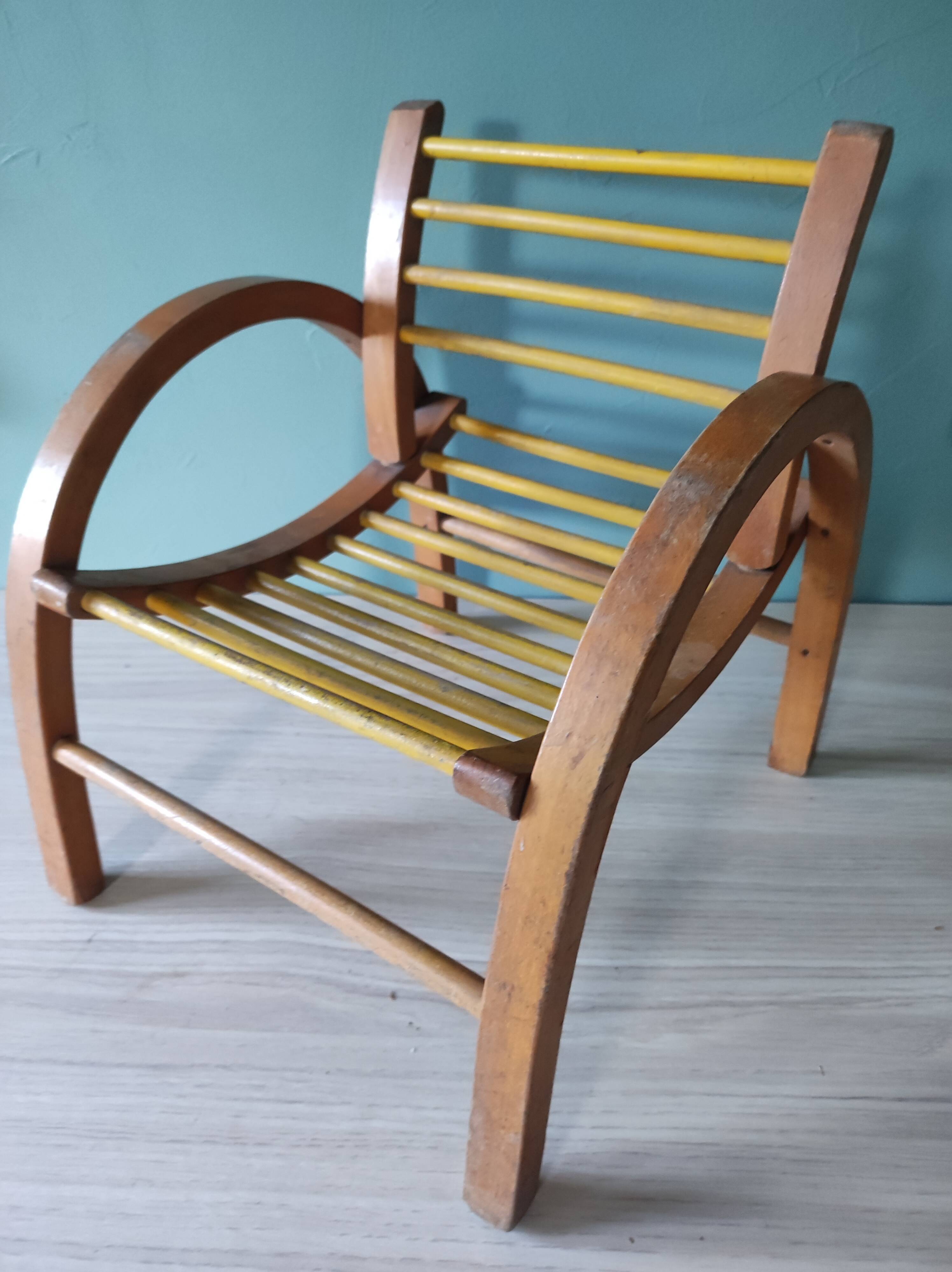 Armchair wood curved child Baumann vintage 50 60 style art décor